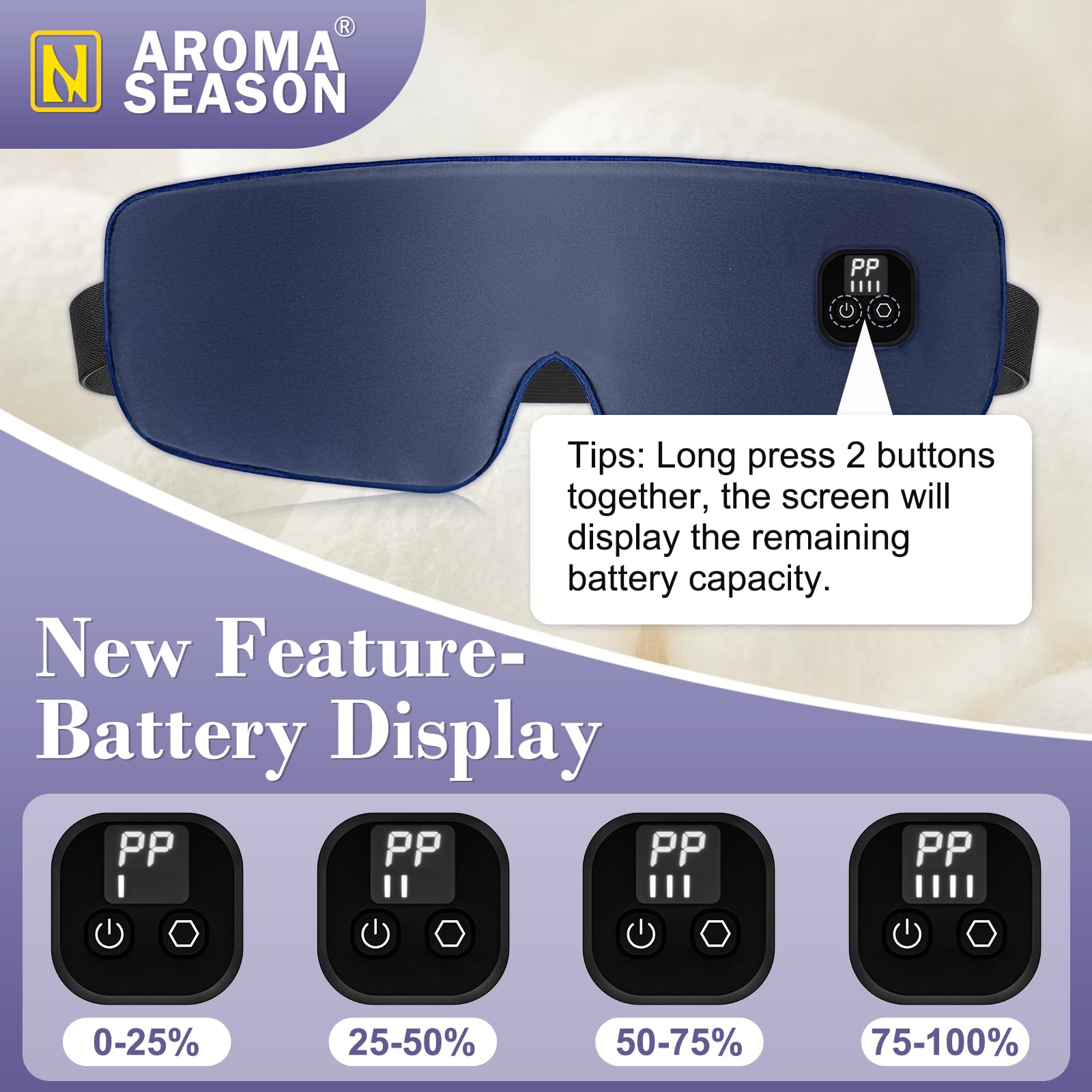 Aroma Season eye mask shows four time levels for session flexibility