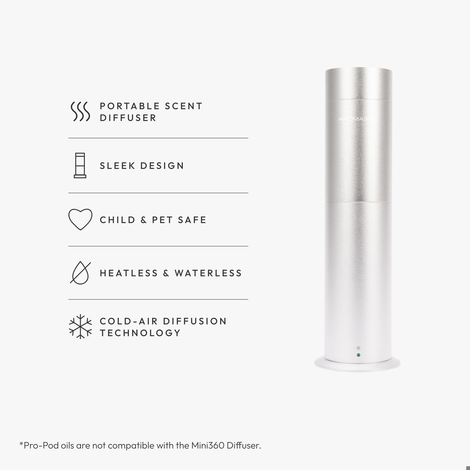 Aroma360 Mini Pro Diffuser remote control shown for easy scent adjustment
