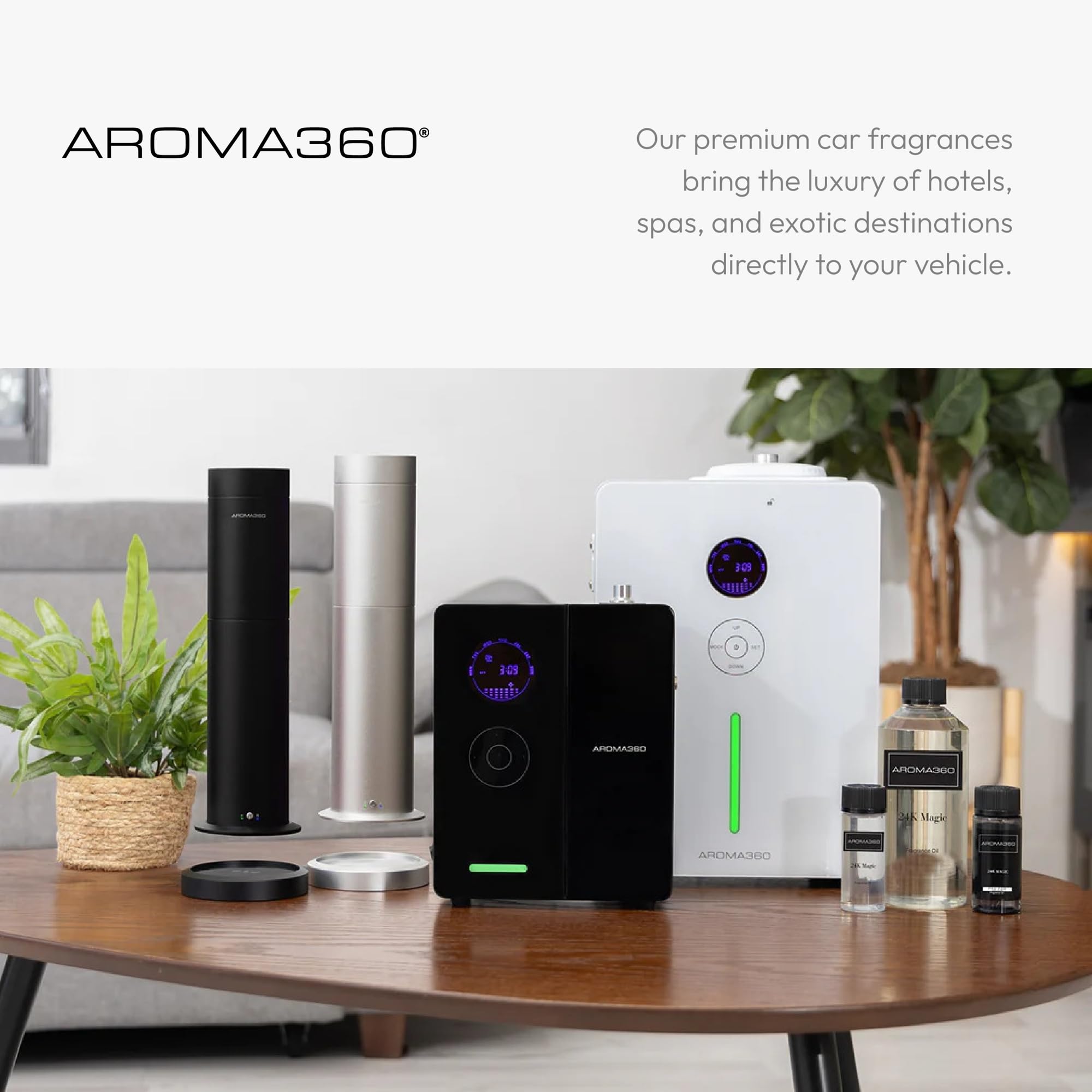 A Aroma360 road-trip ambience on the go with refreshing cabin scent.