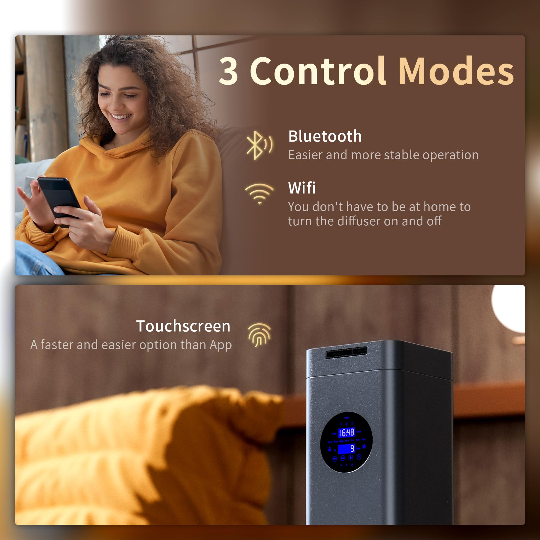 Aromadd 1500ml LED touchscreen provides quick, app-free setup