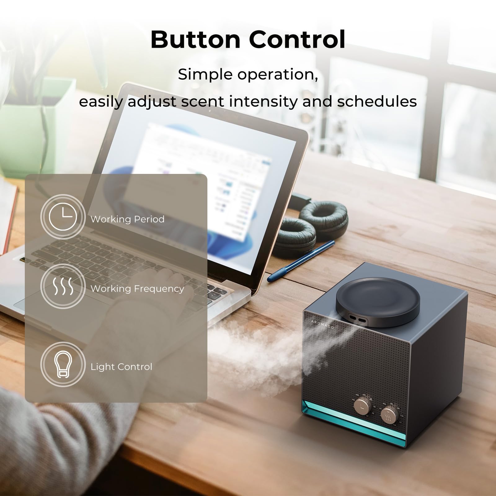 Aromadd app control interface with scheduling and remote customization