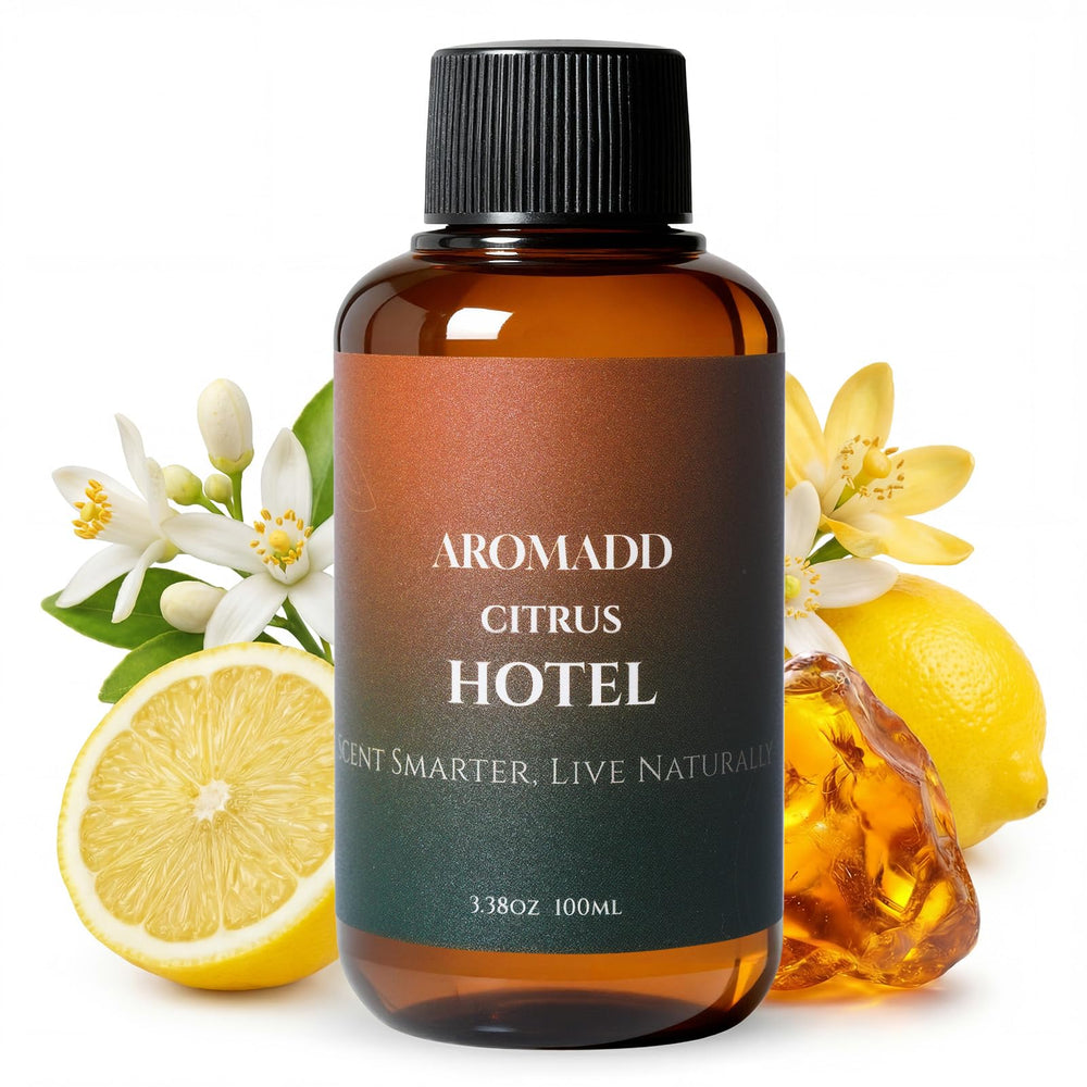 Aromadd Citrus diffuser oil bottle for hotel-inspired room scent.