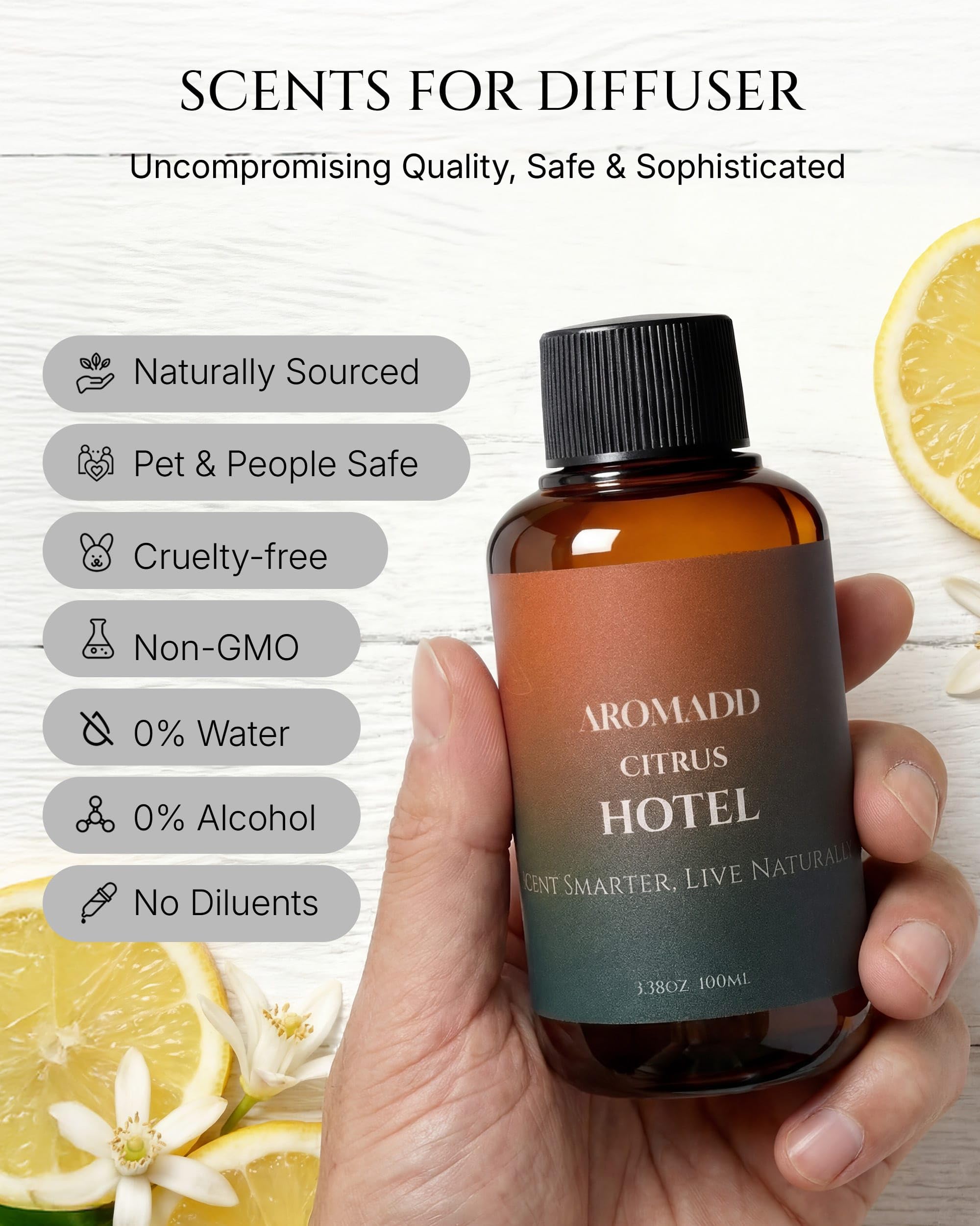 Aromadd Citrus diffuser oil compatible with most diffusers for flexibility.