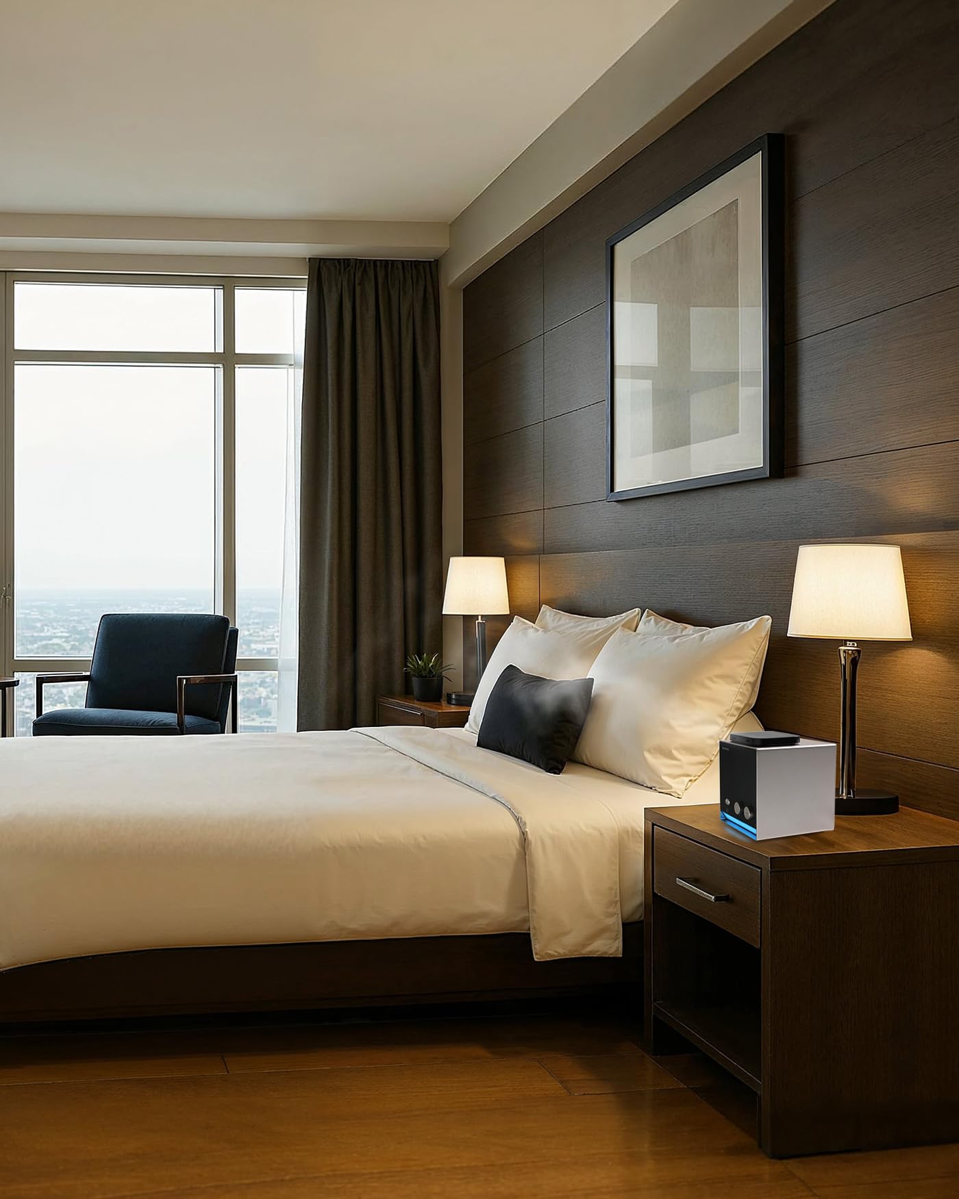 Aromadd diffuse coverage visual for spacious rooms up to 2000 sq ft.