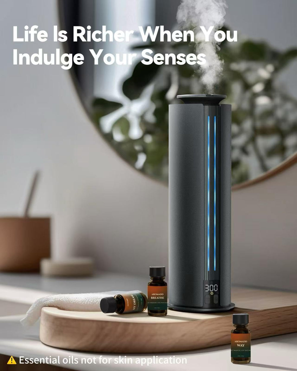 Aromadd operates quietly at about 31dB for a peaceful space