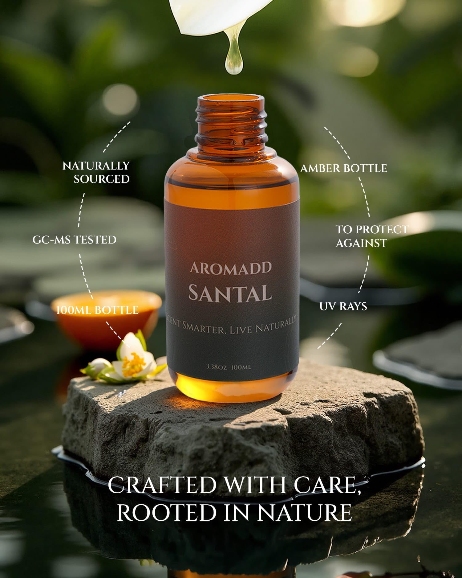 Aromadd Santal diffuser oil base notes of amber and vanilla for cozy ambience.