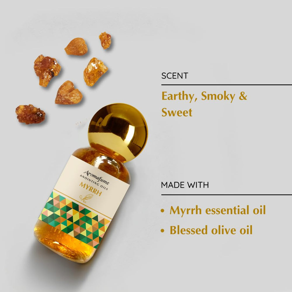 Aromafume Myrrh Anointing Oil with Jerusalem olive oil for prayers.
