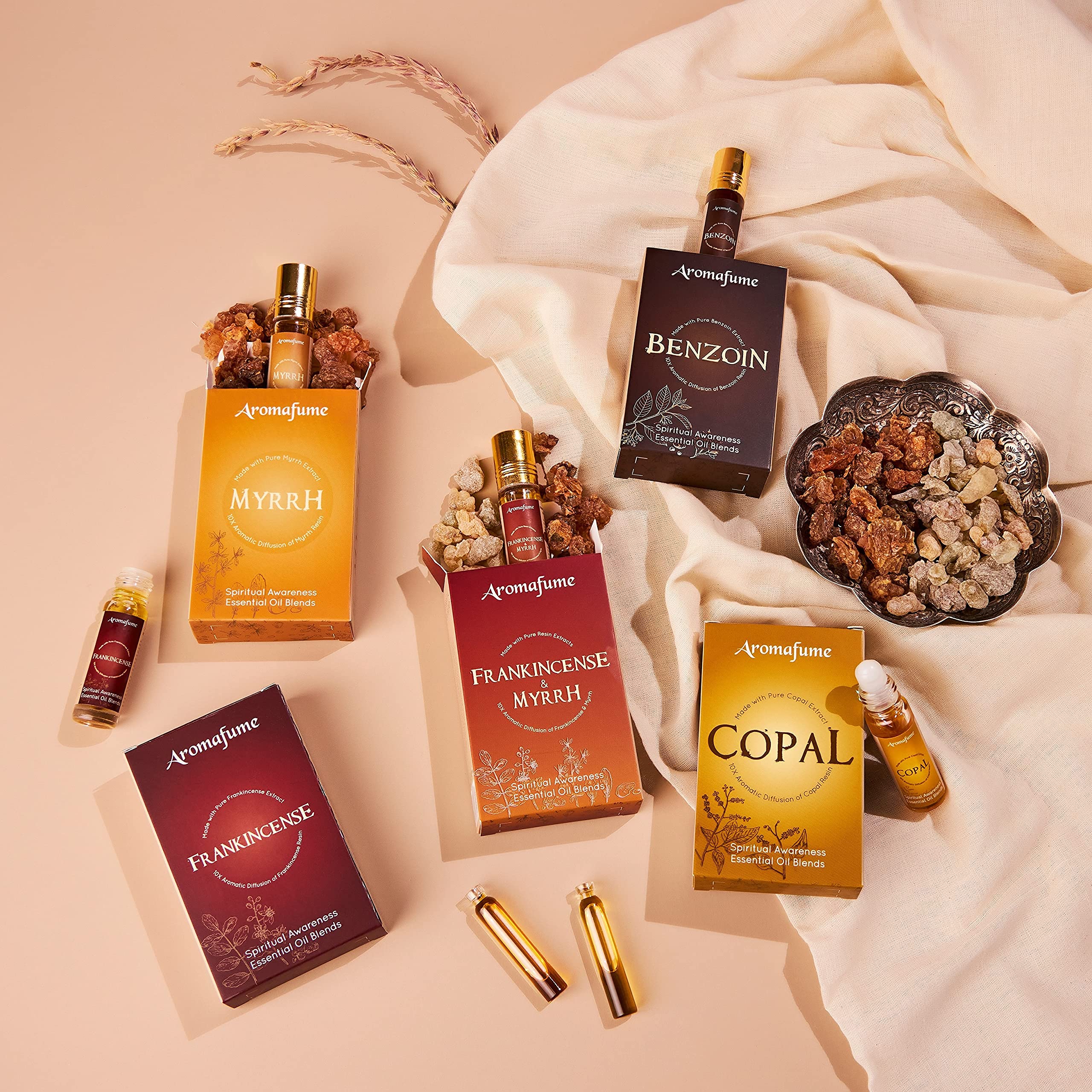 Aromafume Resin blend box showing varied notes to inspire mindful ambience