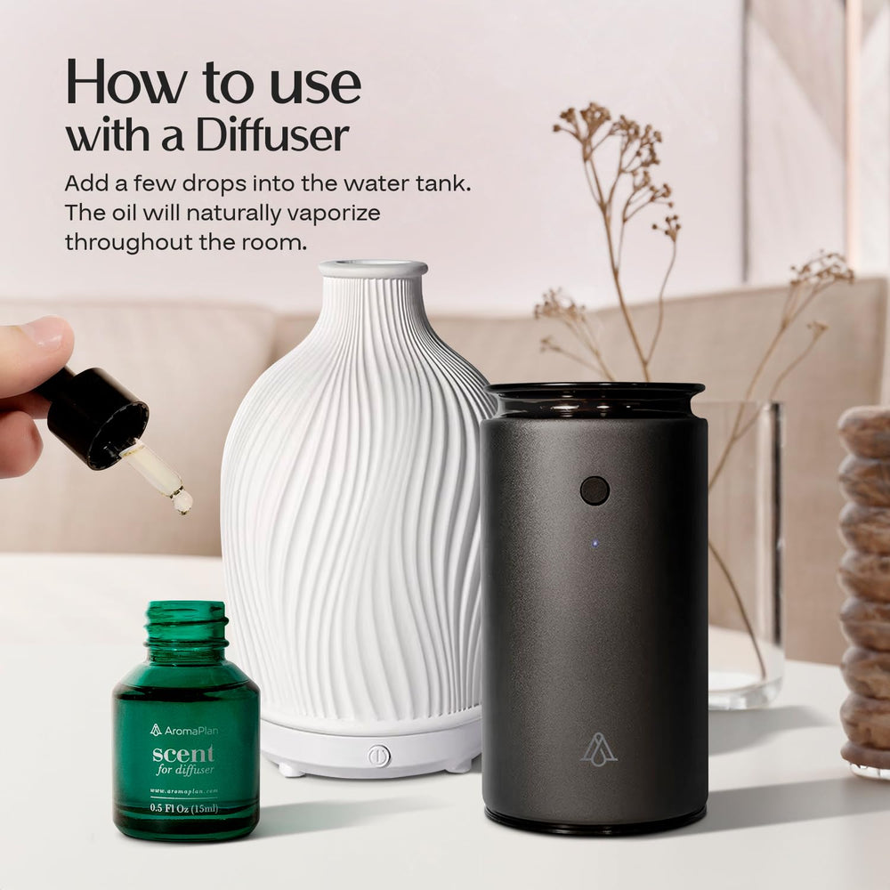 AROMAPLAN diffuser-ready oil enhances rooms with steady, inviting aroma.