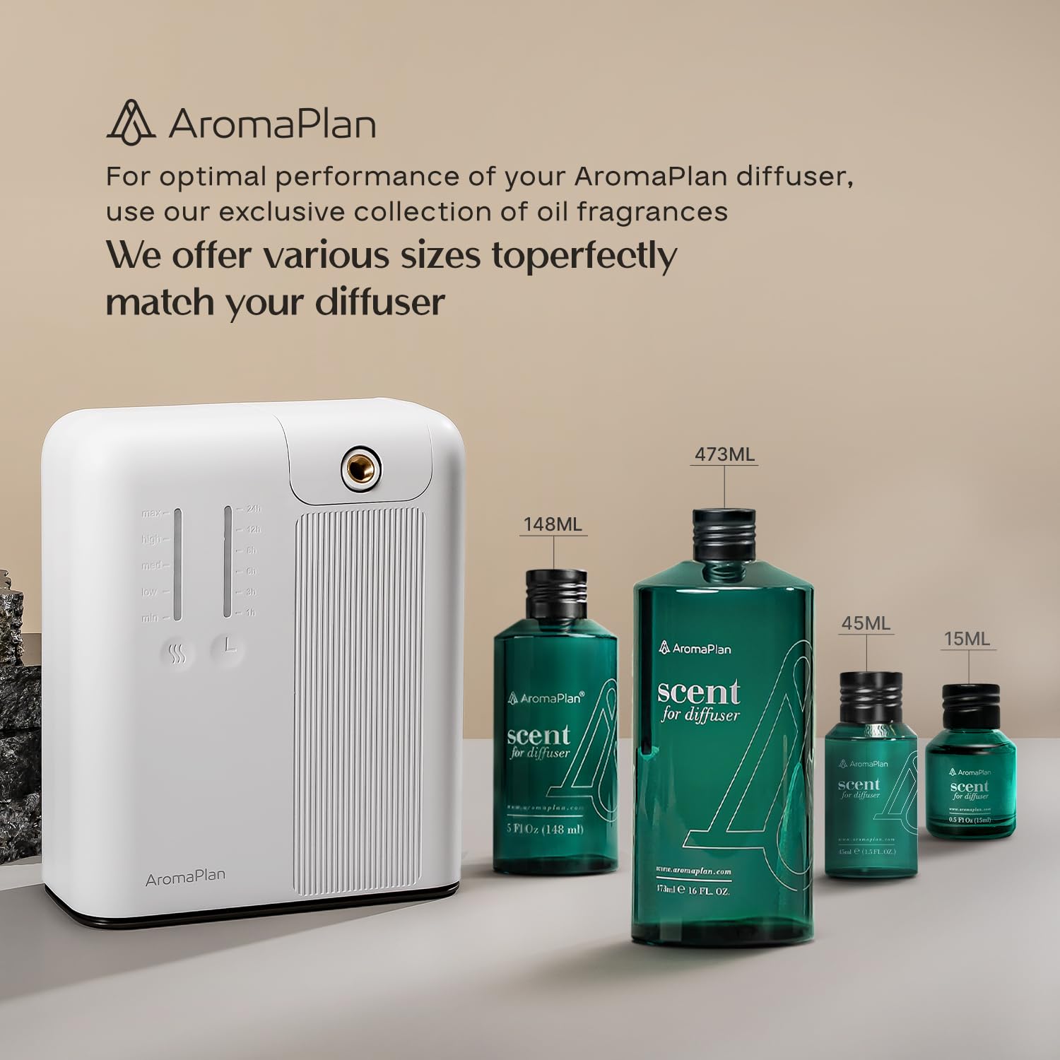 Diffuser capable of scenting large spaces up to 2,000 square feet.