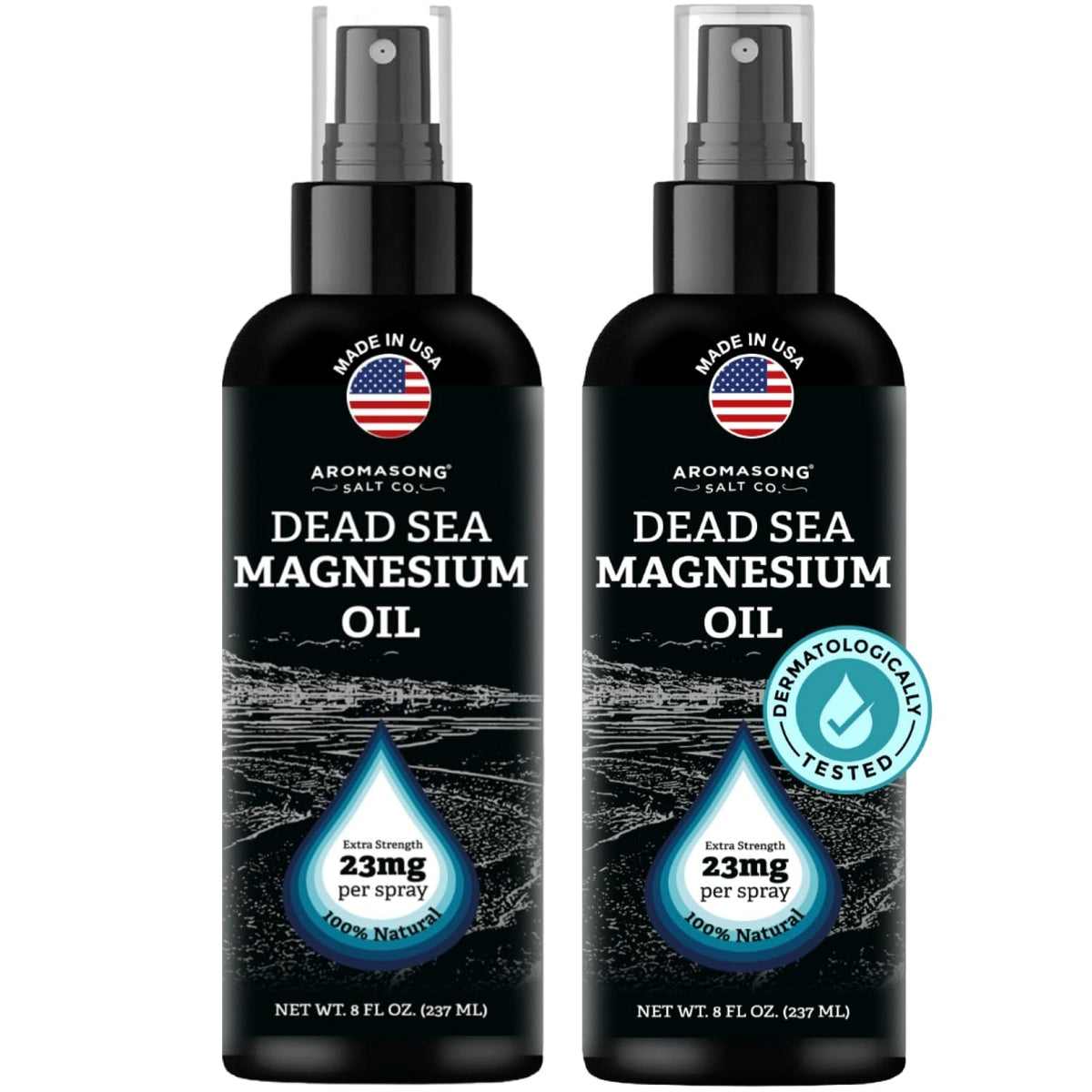 Aromasong magnesium oil spray bottle (8 oz) for convenient topical use.