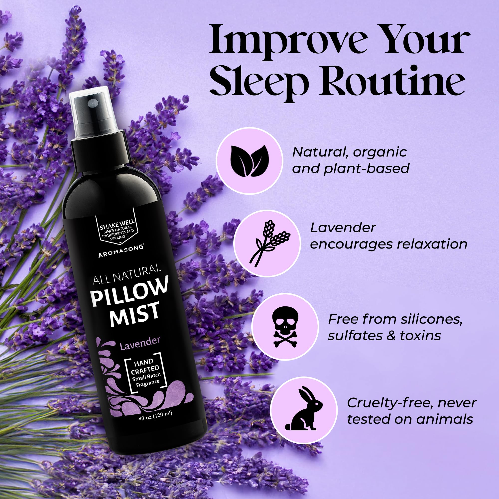 Aromasong Ocean Mist pillow spray for a refreshing, relaxing bedtime atmosphere.