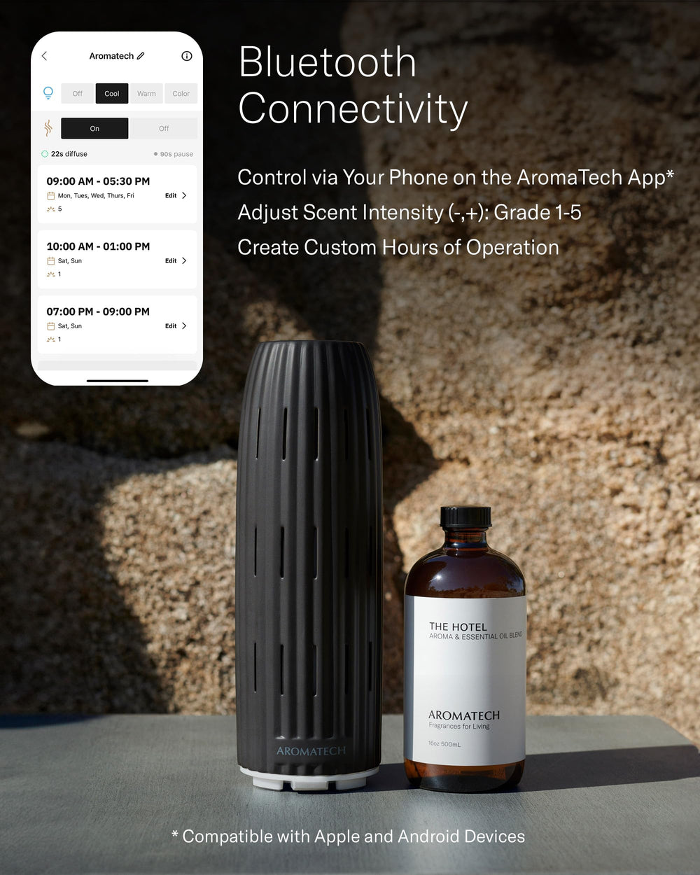 Ambient lighting on the AromaTech Ambience diffuser enhances mood in any room.