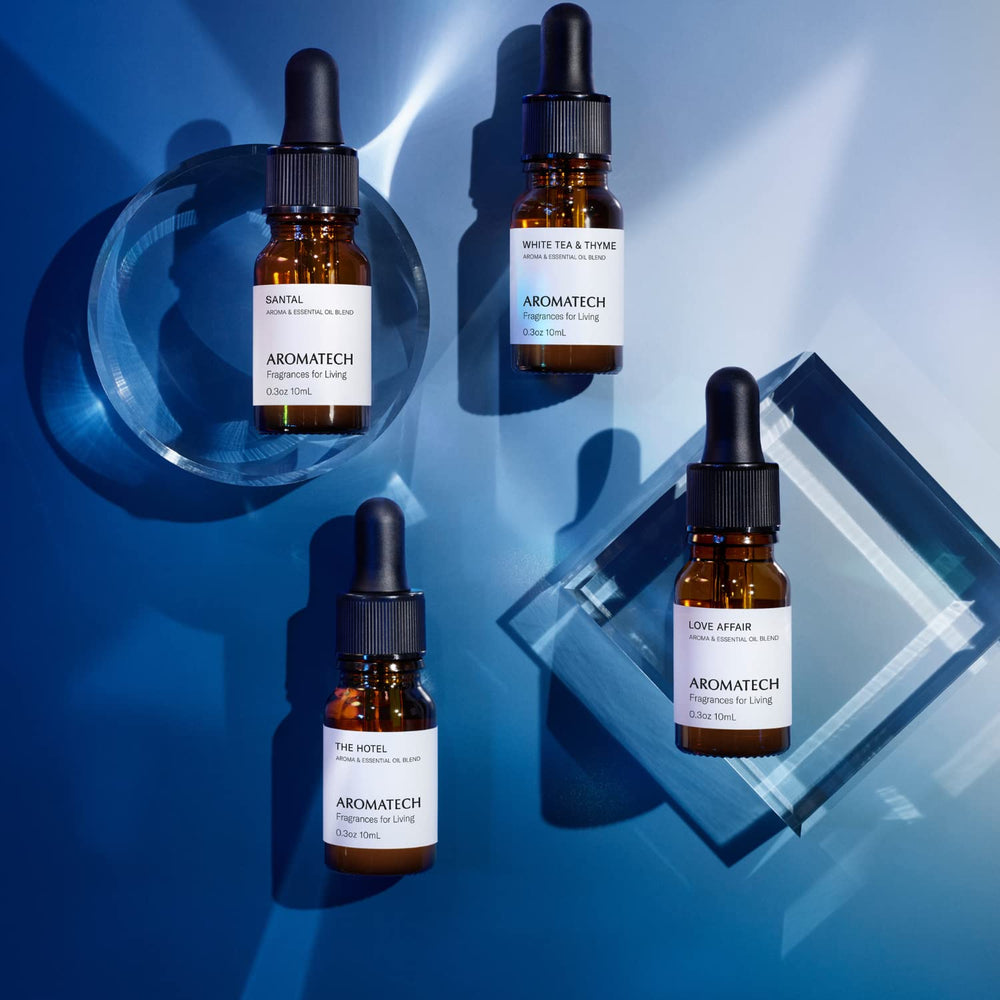 AromaTech Bestsellers Set diffuser bottles show four distinct aromas.