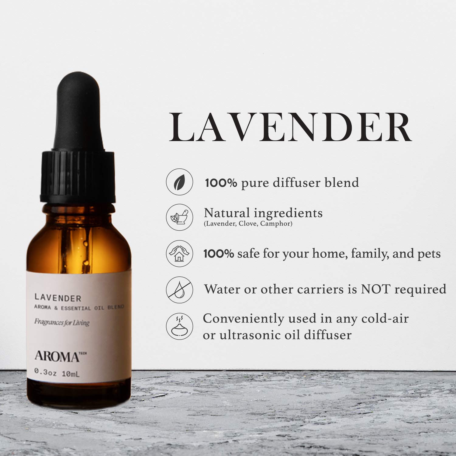 AromaTech Lavender essence-diffuser releasing a subtle calm.