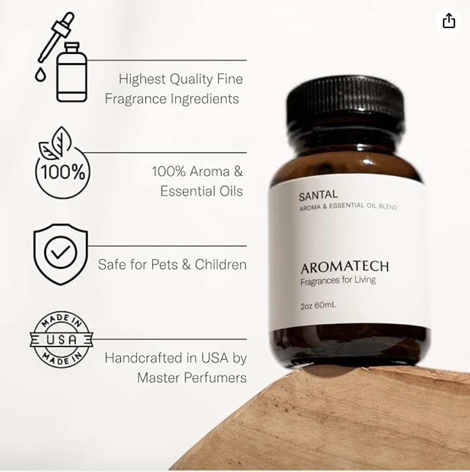 AromaTech Santal cedar-sandalwood base delivers grounding, sophisticated fragrance.