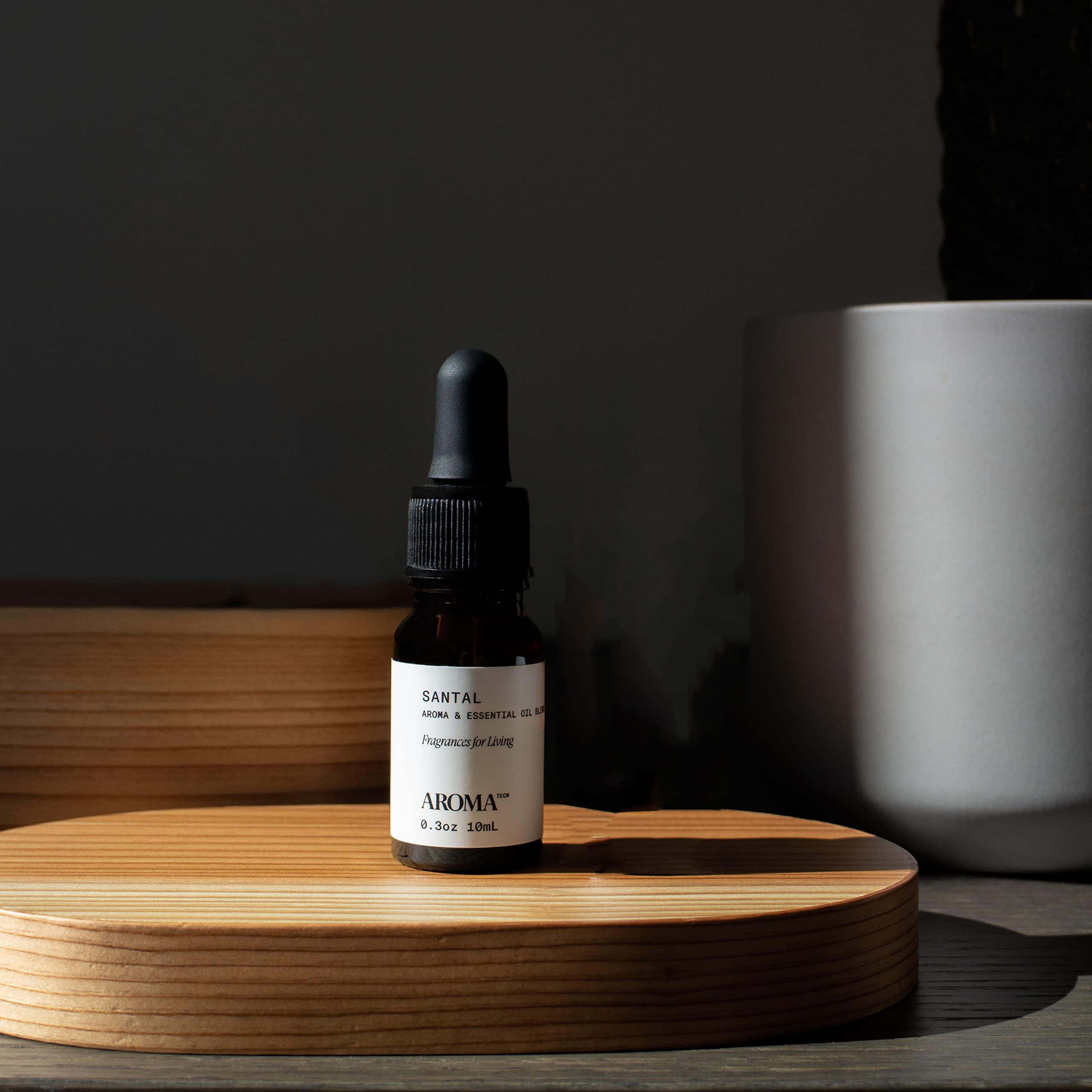 A AromaTech vegan cruelty-free label on diffuser oil bottle.