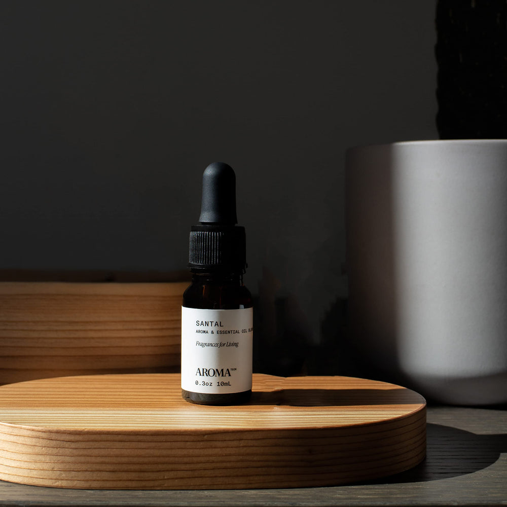 A AromaTech vegan cruelty-free label on diffuser oil bottle.