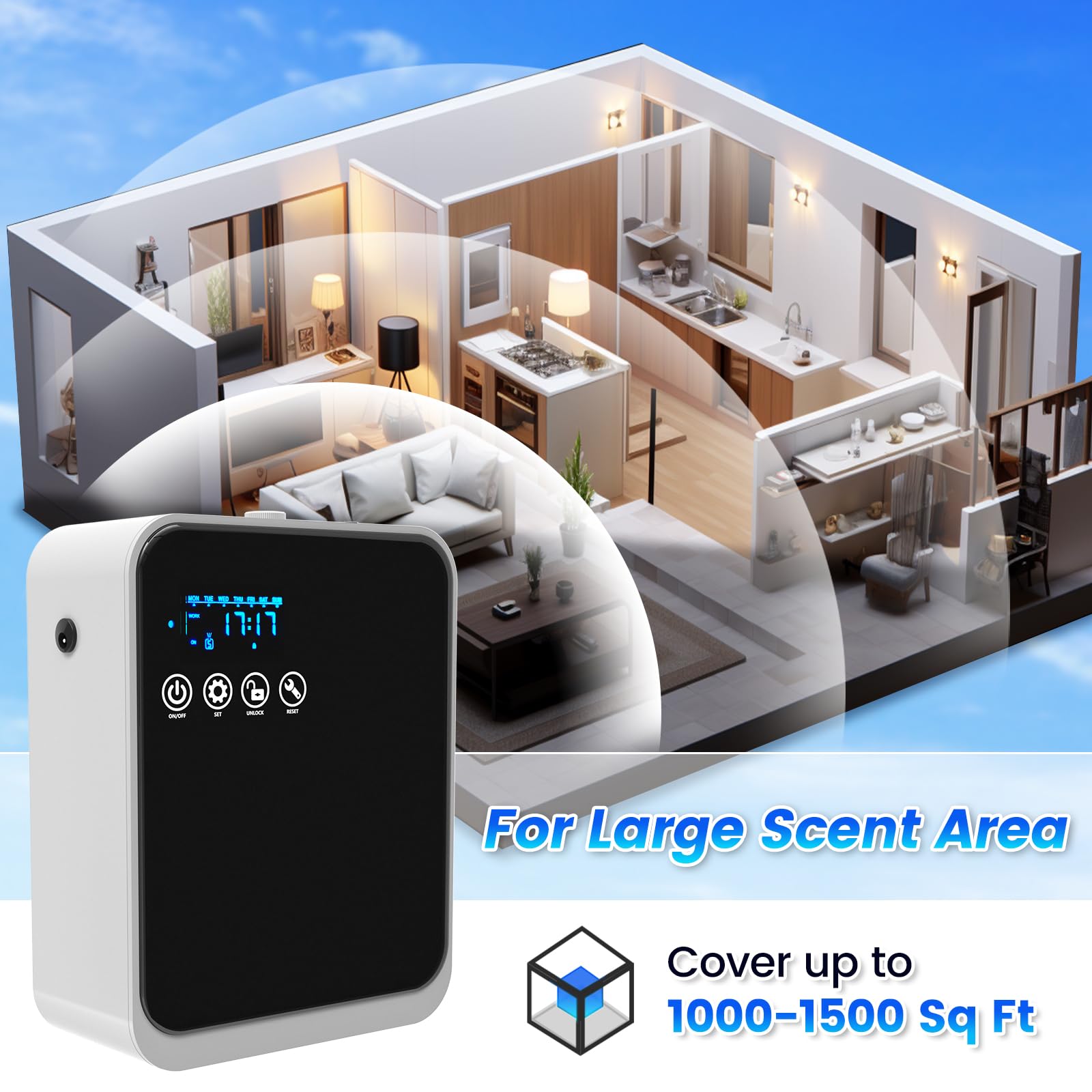 AROMAUKO Waterless Diffuser status lights show running or standby