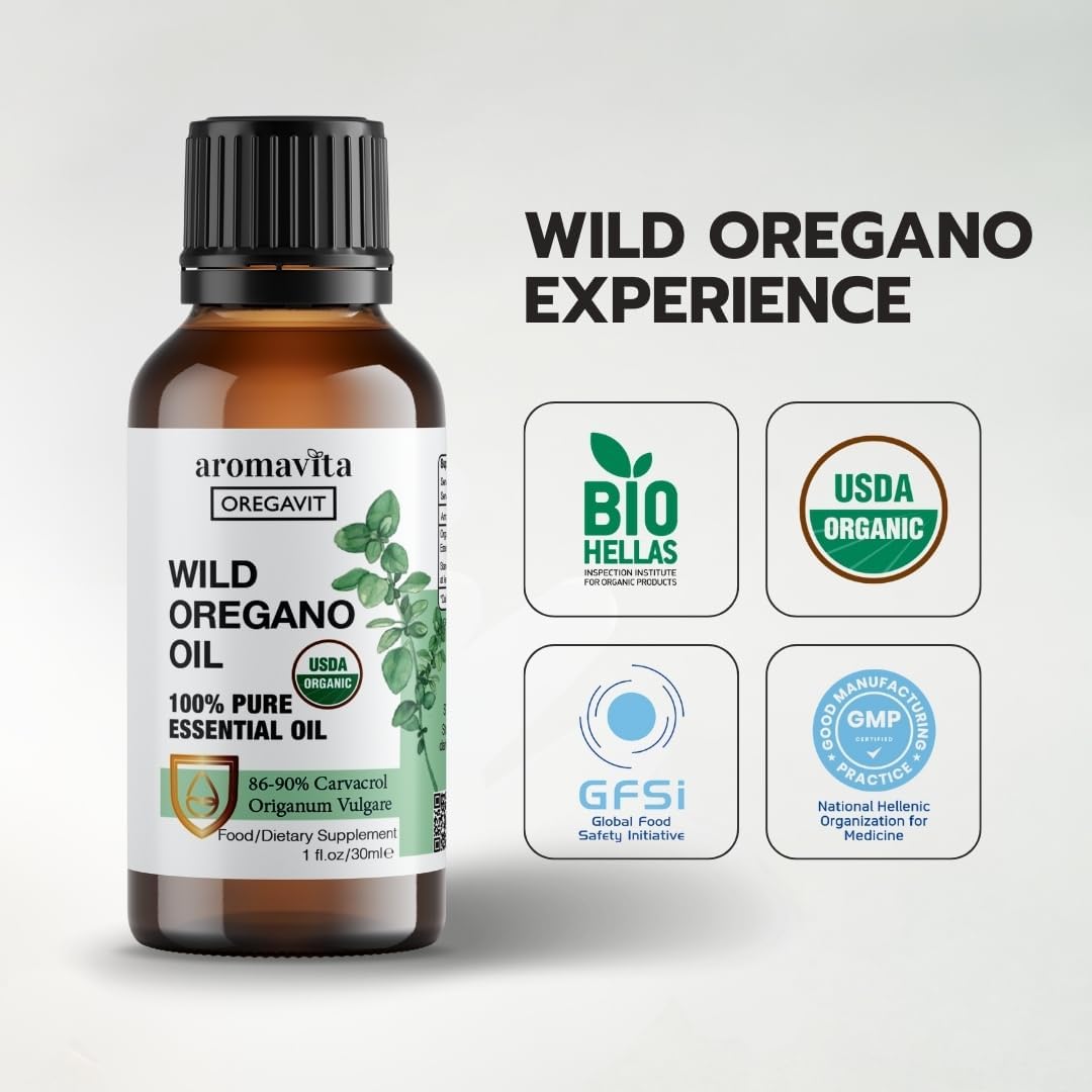 AROMAVITA Wild Oregano Oil ingredients and Greek origin emphasize purity for natural routines.