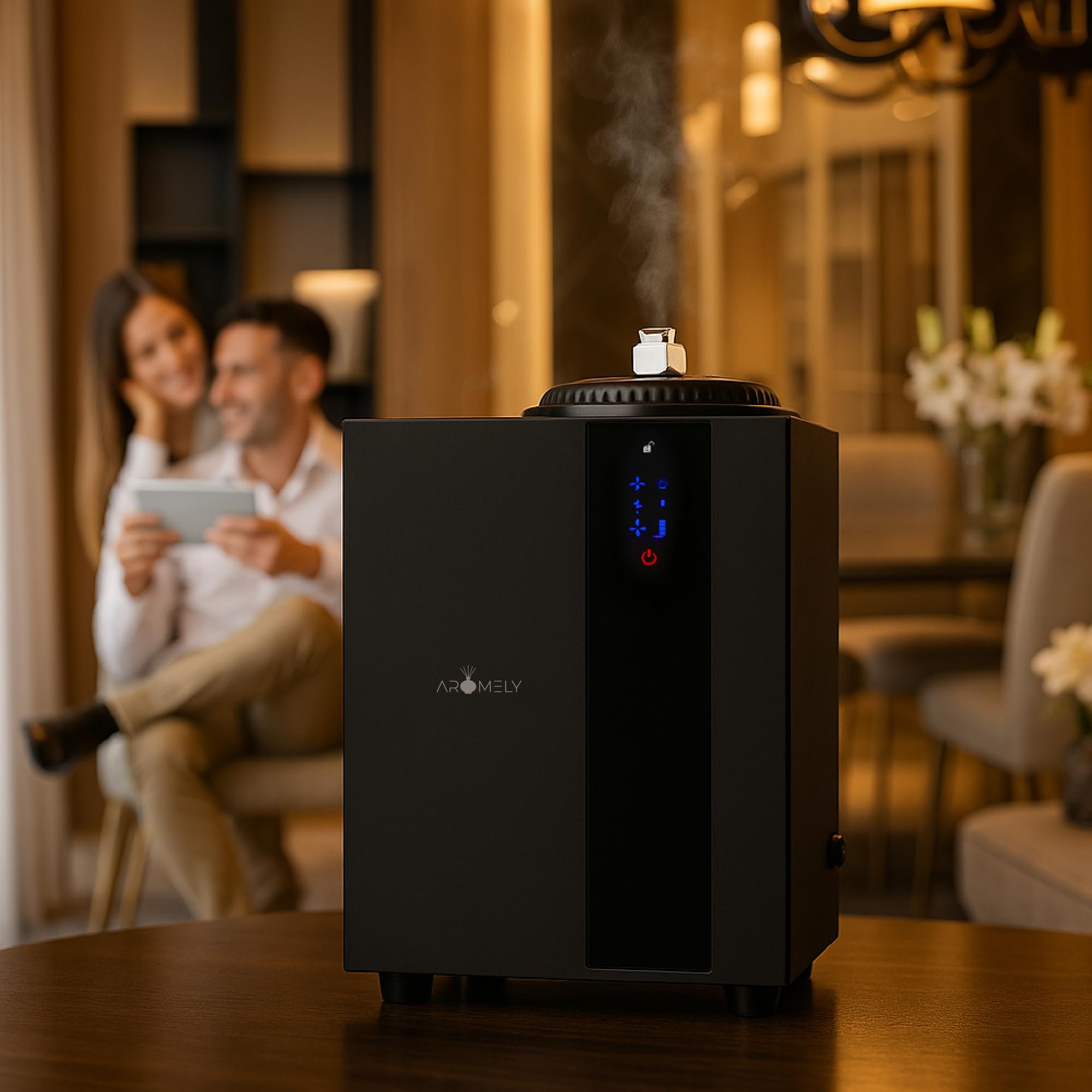 AROMELY HVAC-ready diffuser in use demonstrates seamless whole-space scenting across rooms