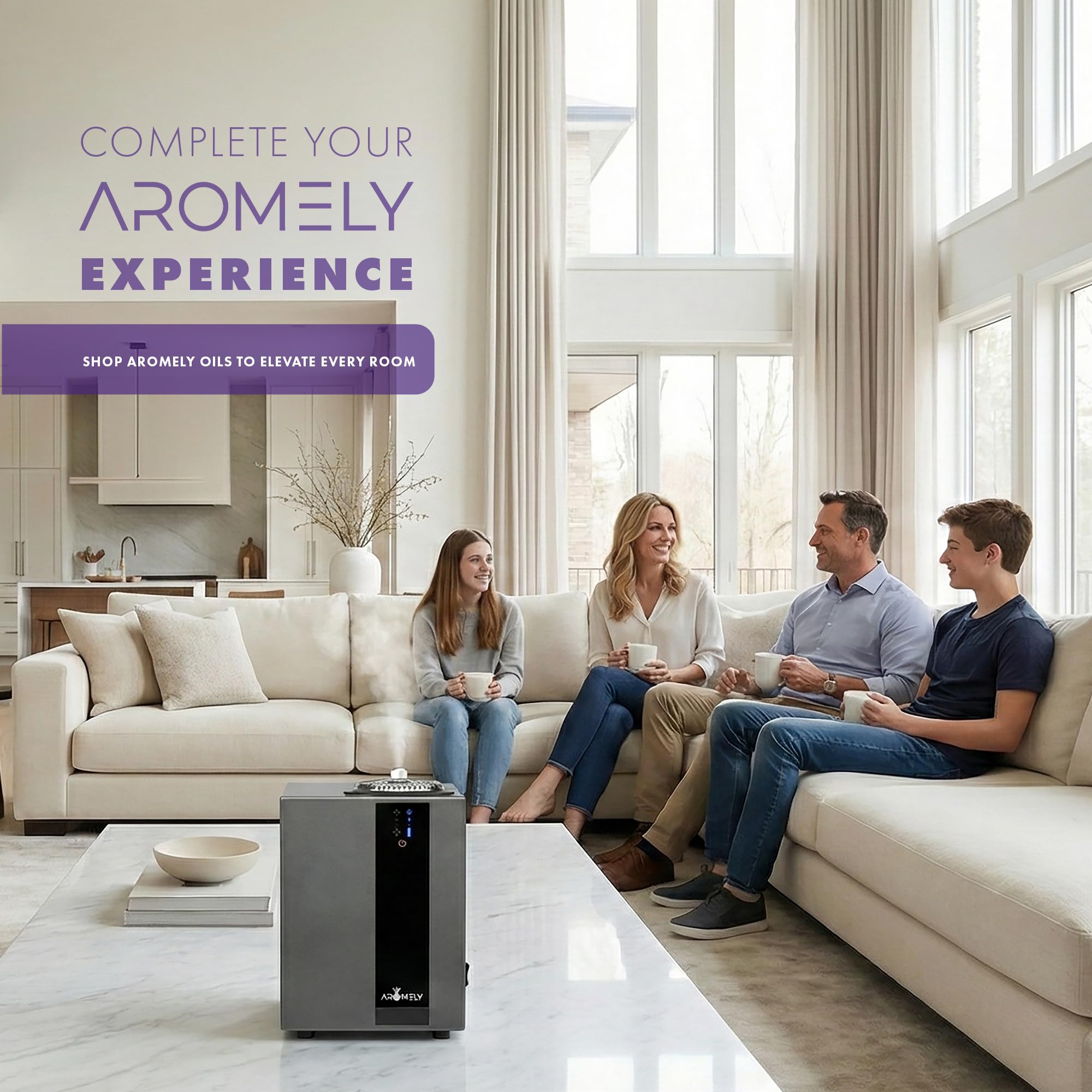 AROMELY smart diffuser side panel details robust build for continuous operation in office settings