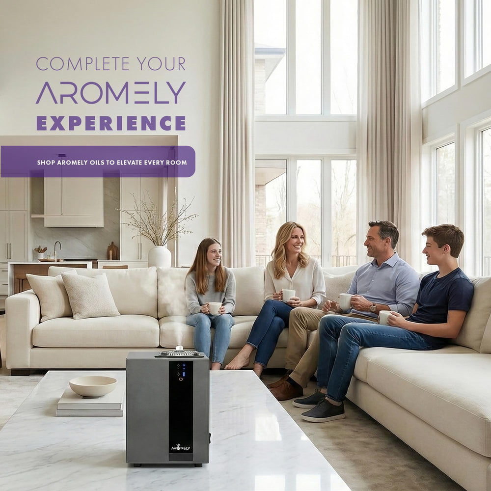AROMELY smart diffuser side panel details robust build for continuous operation in office settings