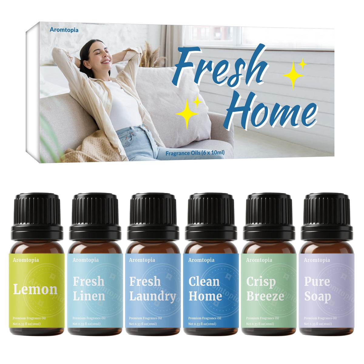 AROMTOPIA Fresh Linen bottle ready for quick room refresh.