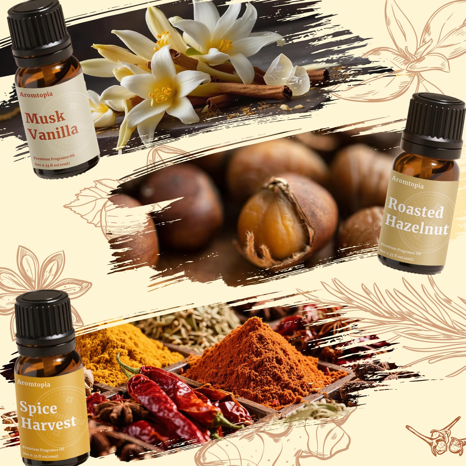 AROMTOPIA musk vanilla 10ml bottle adds cozy notes for soaps.