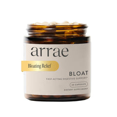 Arrae Bloat bottle pour demonstrates quick-digesting relief after meals