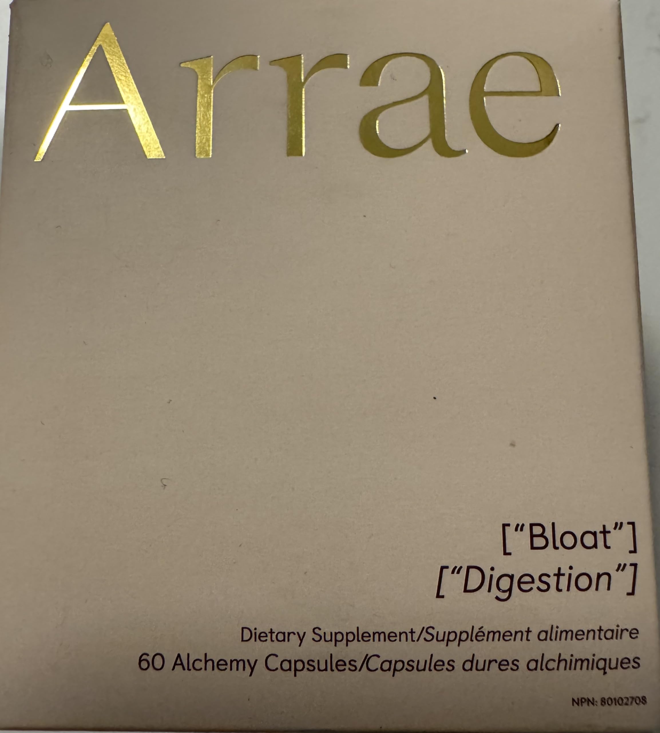 Arrae Bloat bottle beside nightstand indicates convenient bedtime digestion aid