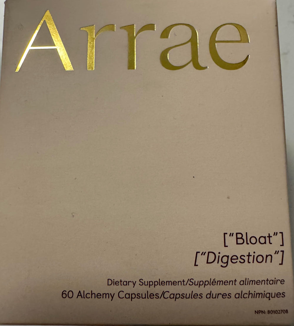 Arrae Bloat bottle beside nightstand indicates convenient bedtime digestion aid