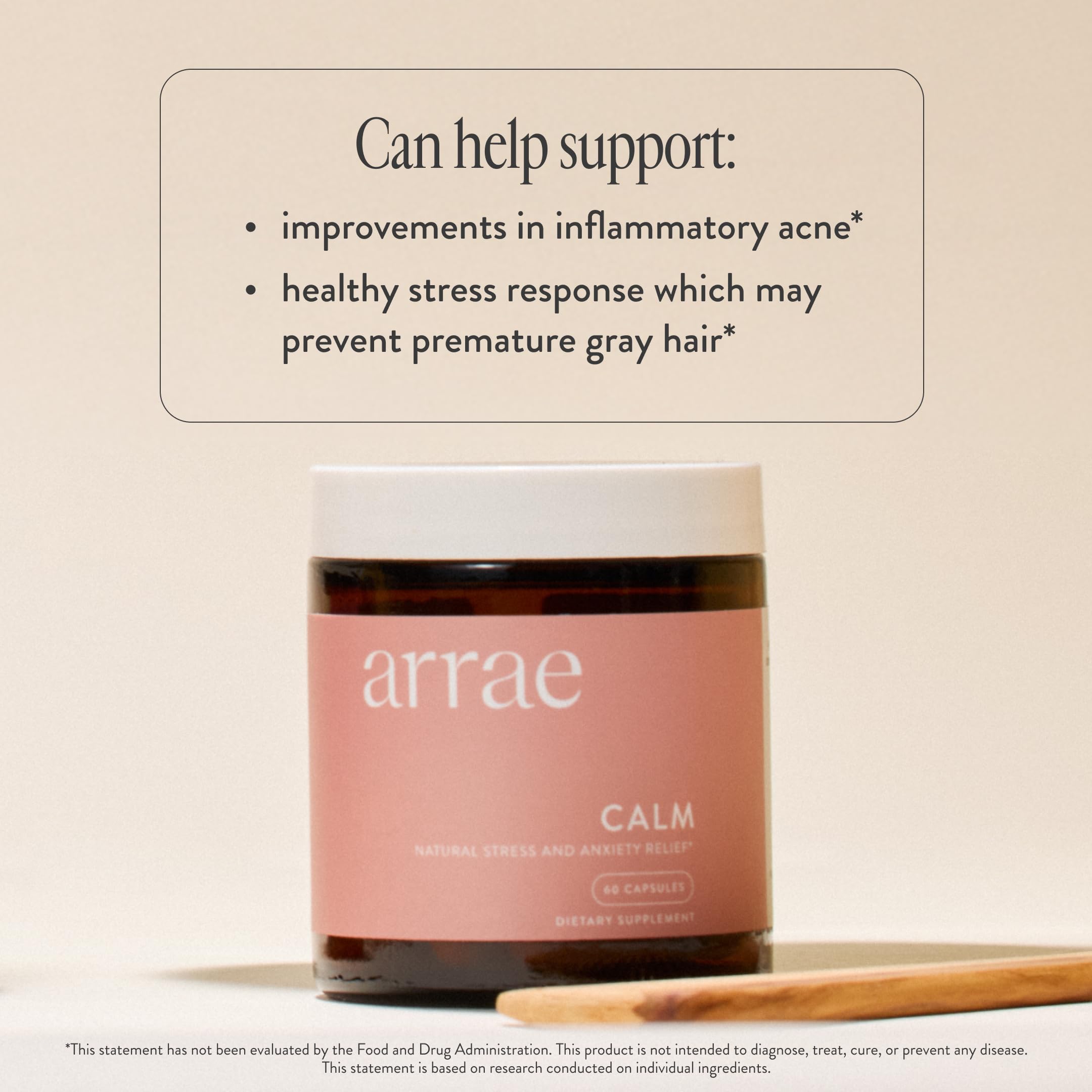 Arrae Calm packaging emphasizes vegan, gluten-free, non-GMO promise