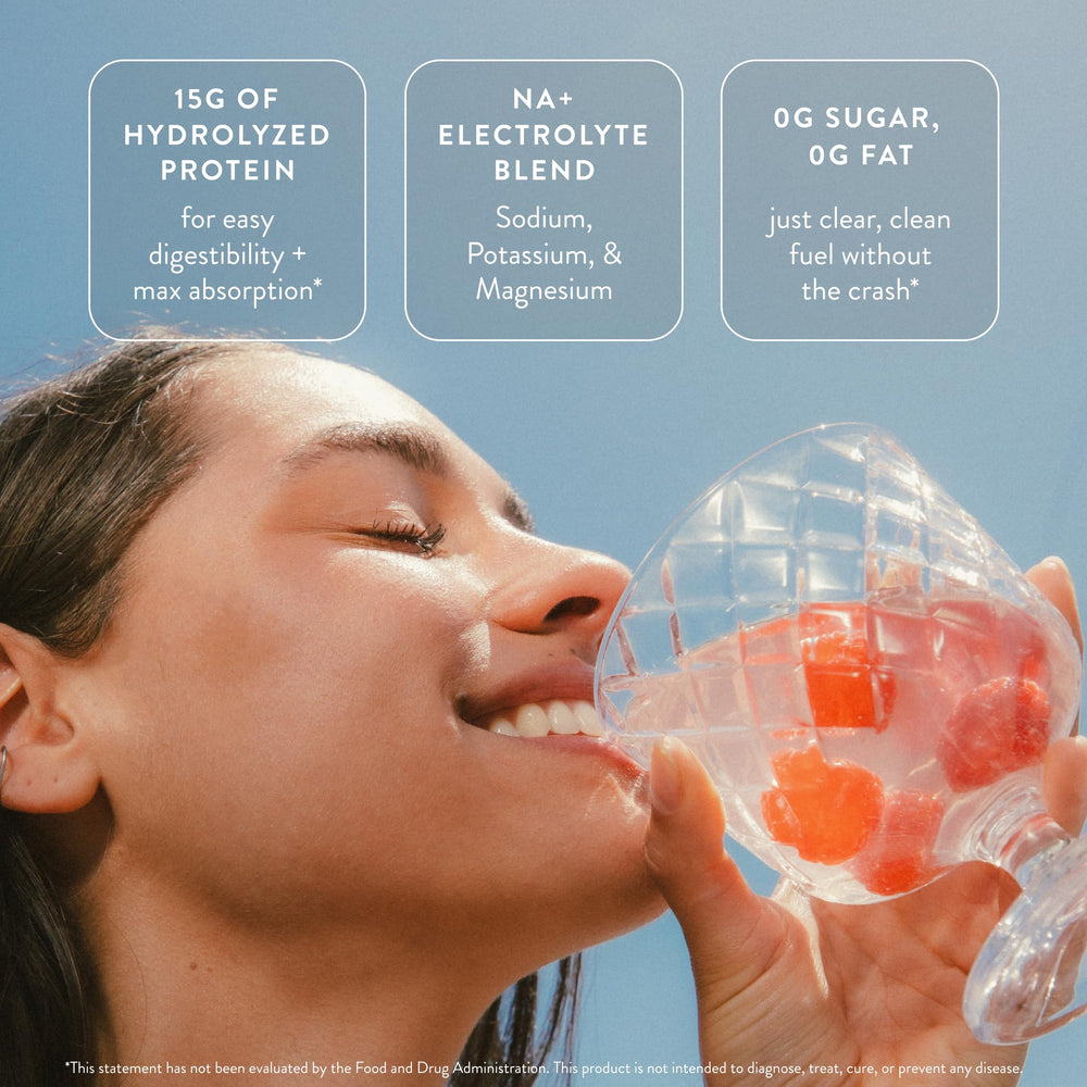 Arrae Clear Protein with sparkling water creates a light, tasty post-ride sip.