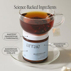 Arrae magnesium packaging displayed on shelf for easy daily use.