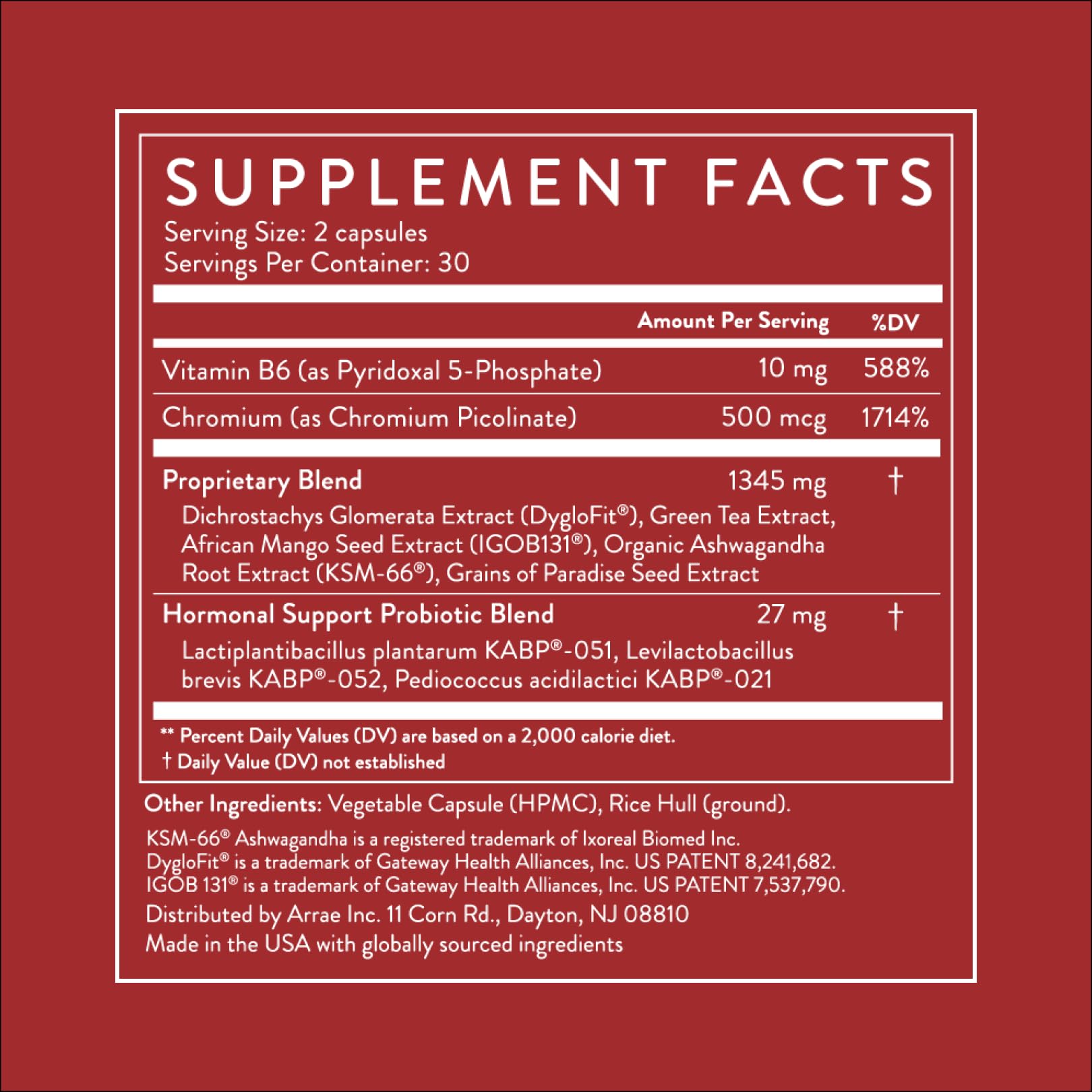 Arrae MB-1 shelf display highlighting natural ingredients and digestive support options.