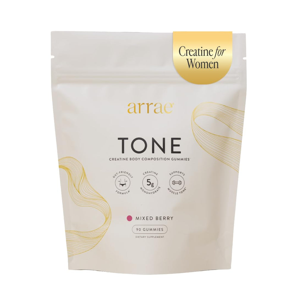 Arrae Tone Gummies bottle front showing mixed berry flavor and branding