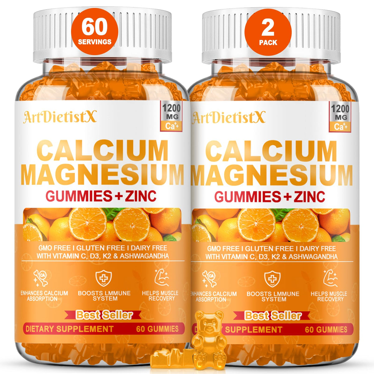 ArtDietistX 1200mg calcium gummies bottle for easy daily intake