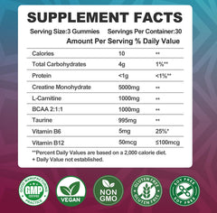 ArtDietistX creatine gummies ingredients-blend with L-Carnitine and Taurine for endurance