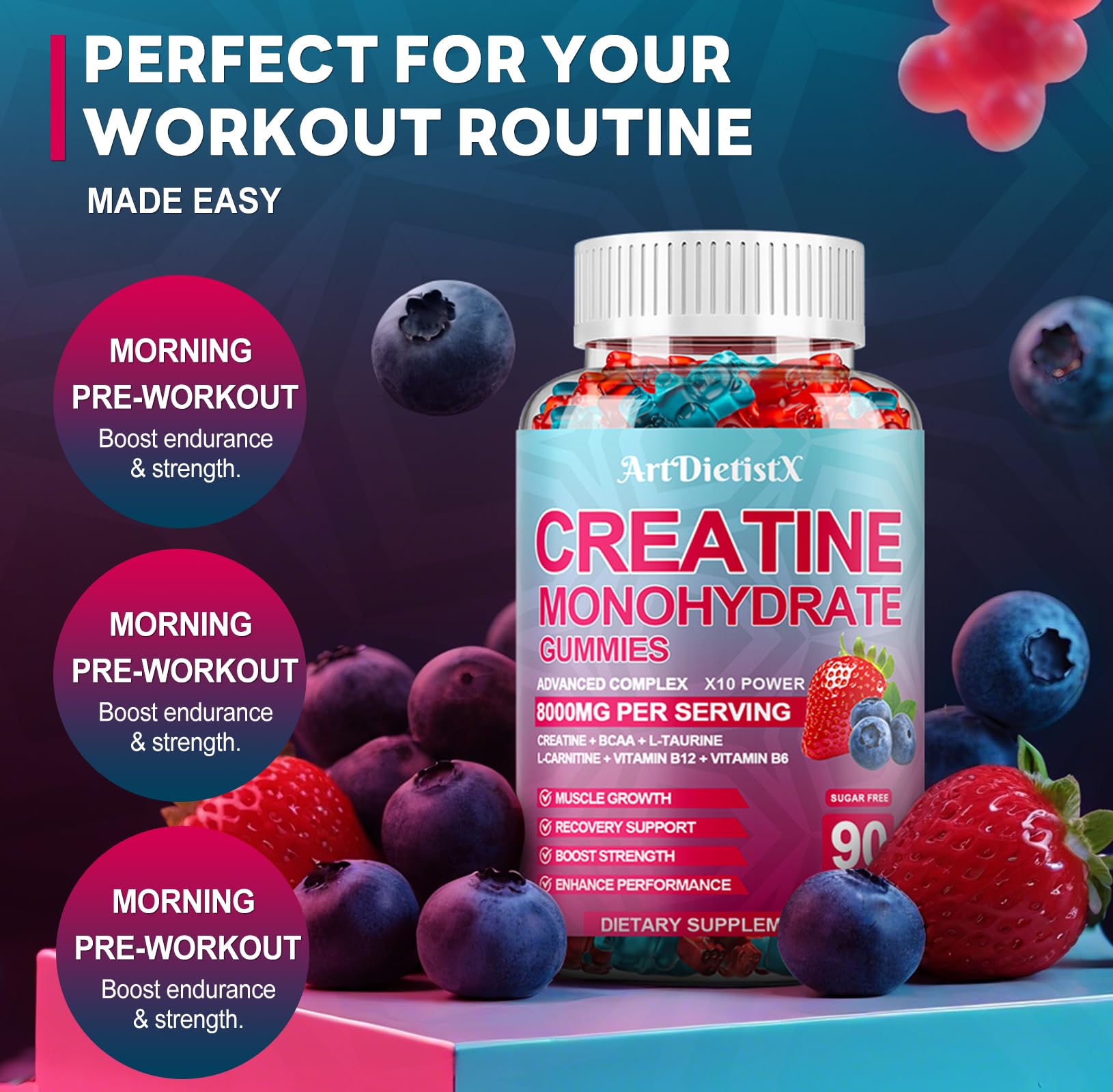 ArtDietistX creatine gummies pack-closeup high manufacturing quality