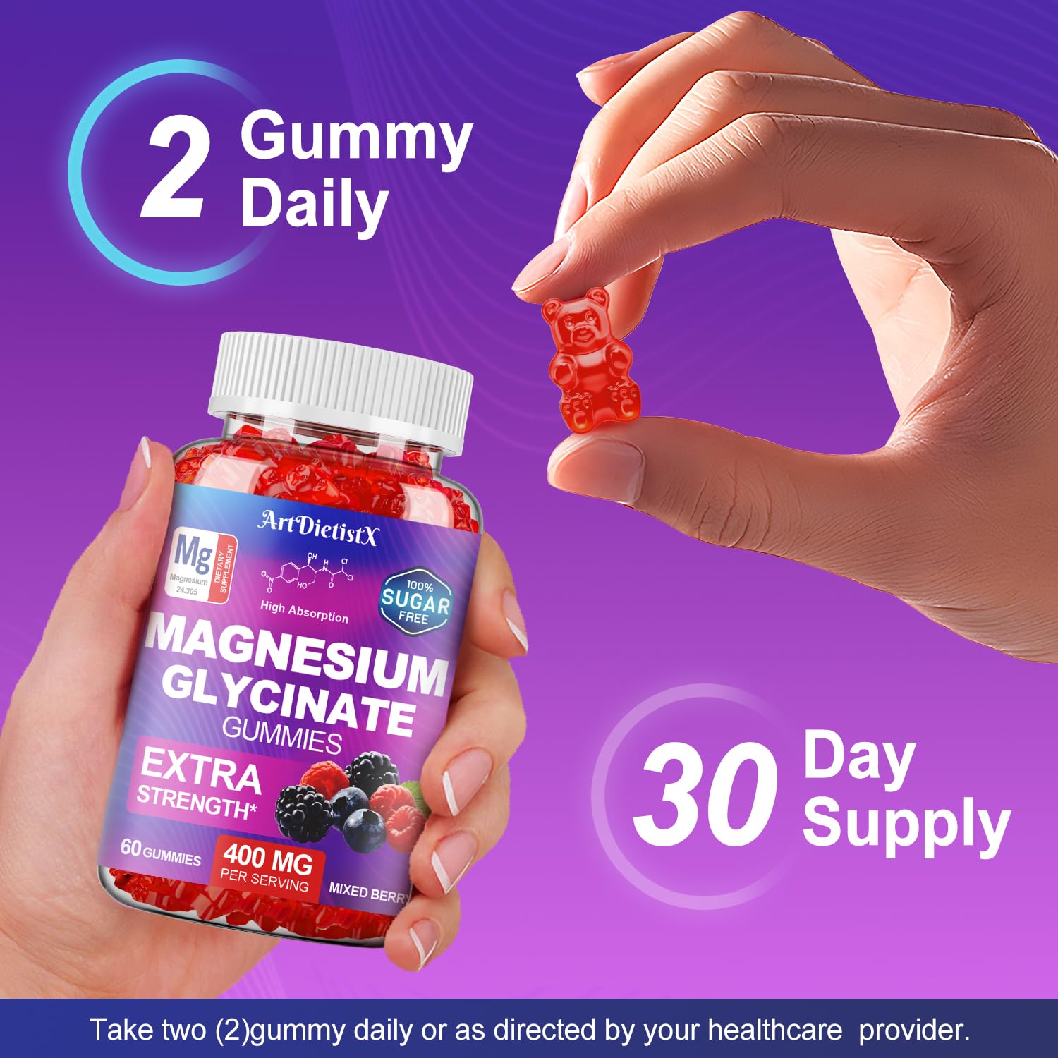 ArtDietistX GMP-certified facility badge beside gummies underscores trusted production.