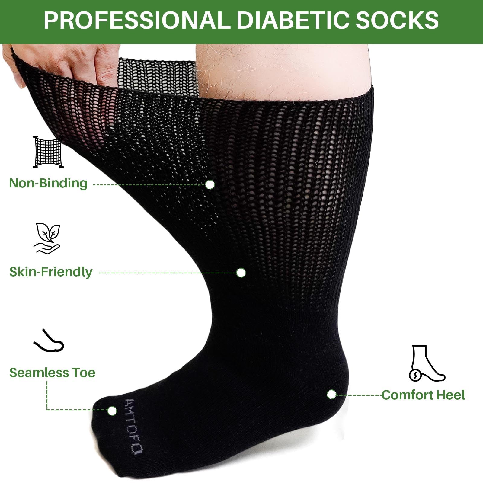 Artfasion bariatric non-binding socks closeup showing loose fit and stretch.