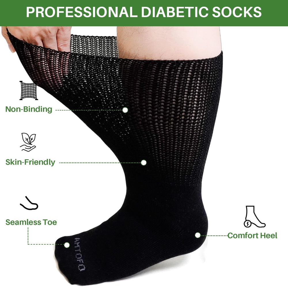 Artfasion bariatric non-binding socks closeup showing loose fit and stretch.