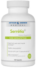 Arthur Andrew Medical Serretia bottle front for daily muscle support and sinus comfort.