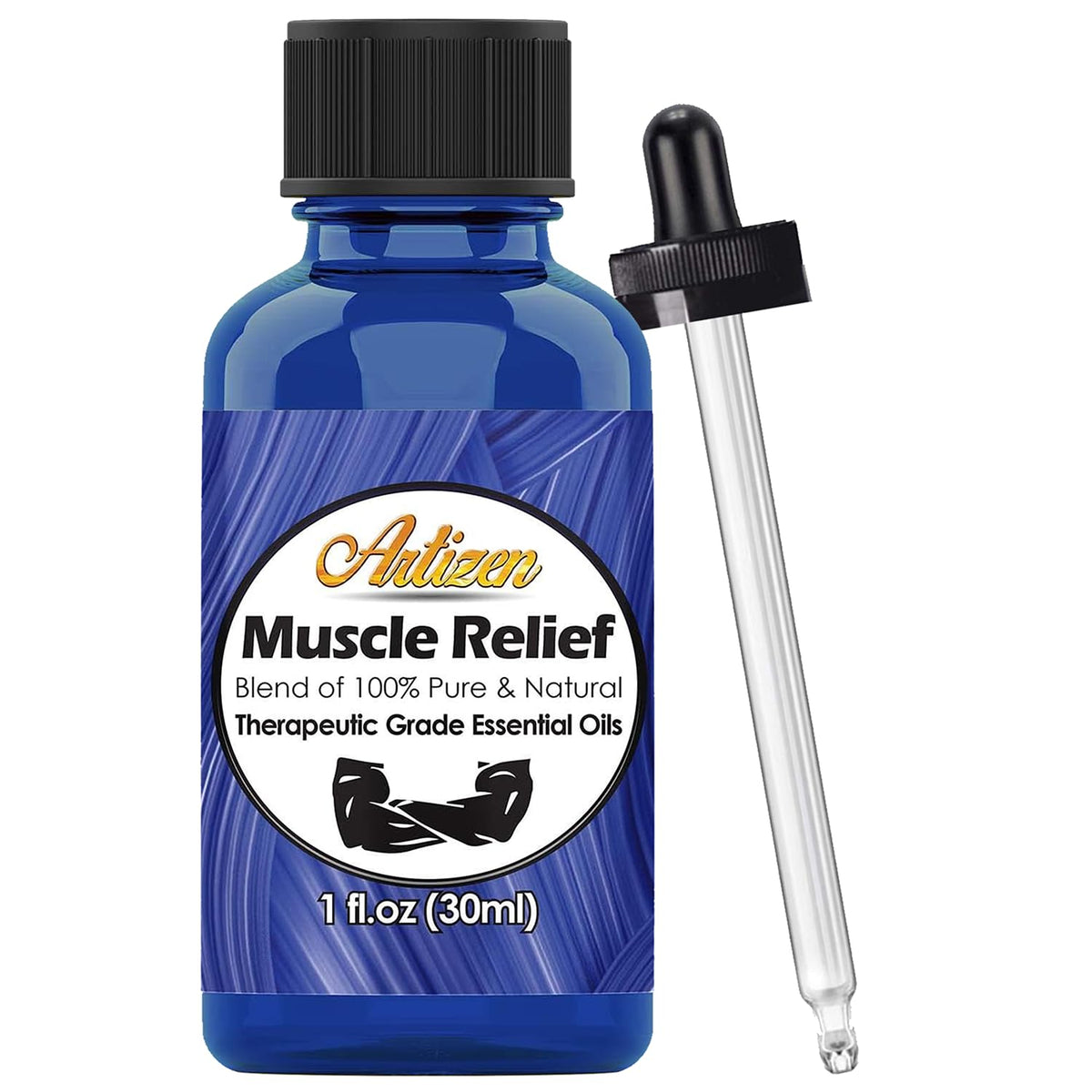 Artizen Deep Muscle Relief Blend bottle front view showing pure essential oils