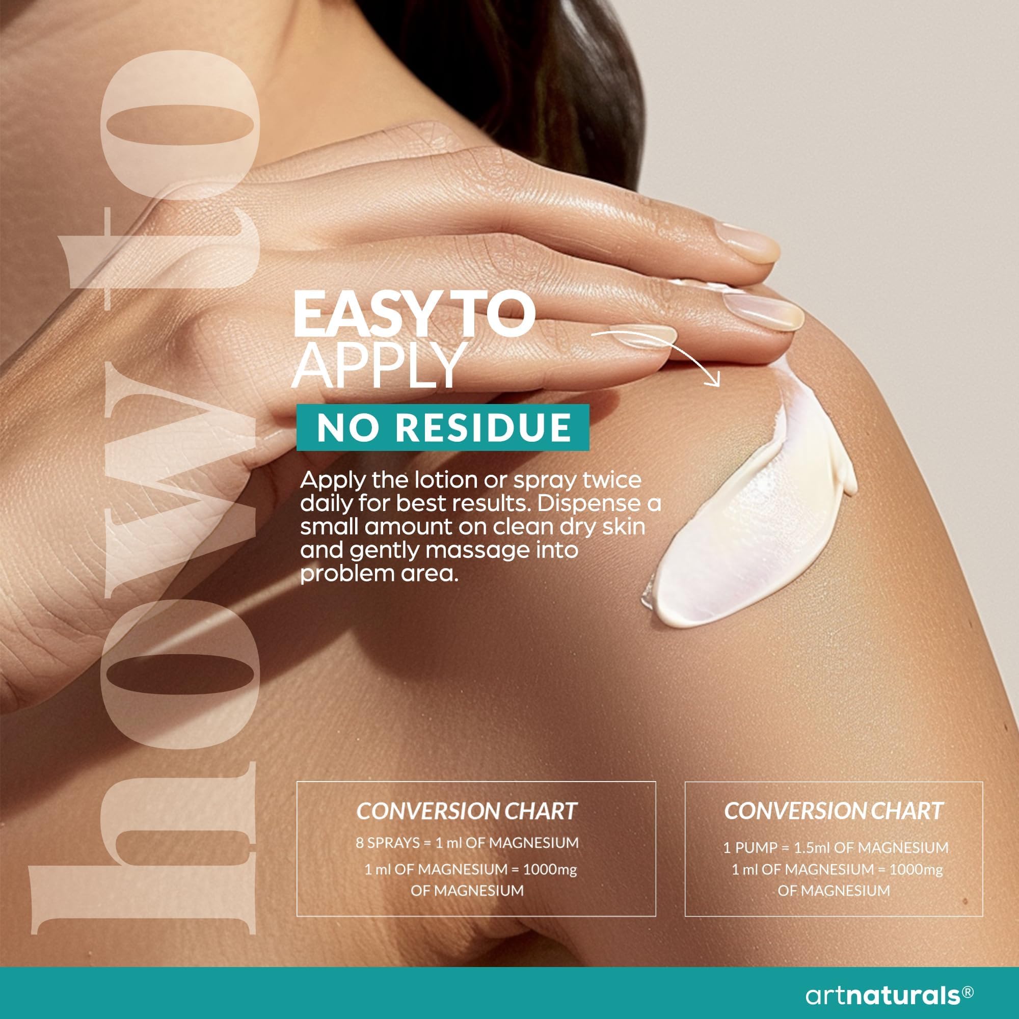 Efficient skin absorption of ArtNaturals magnesium spray for targeted action.