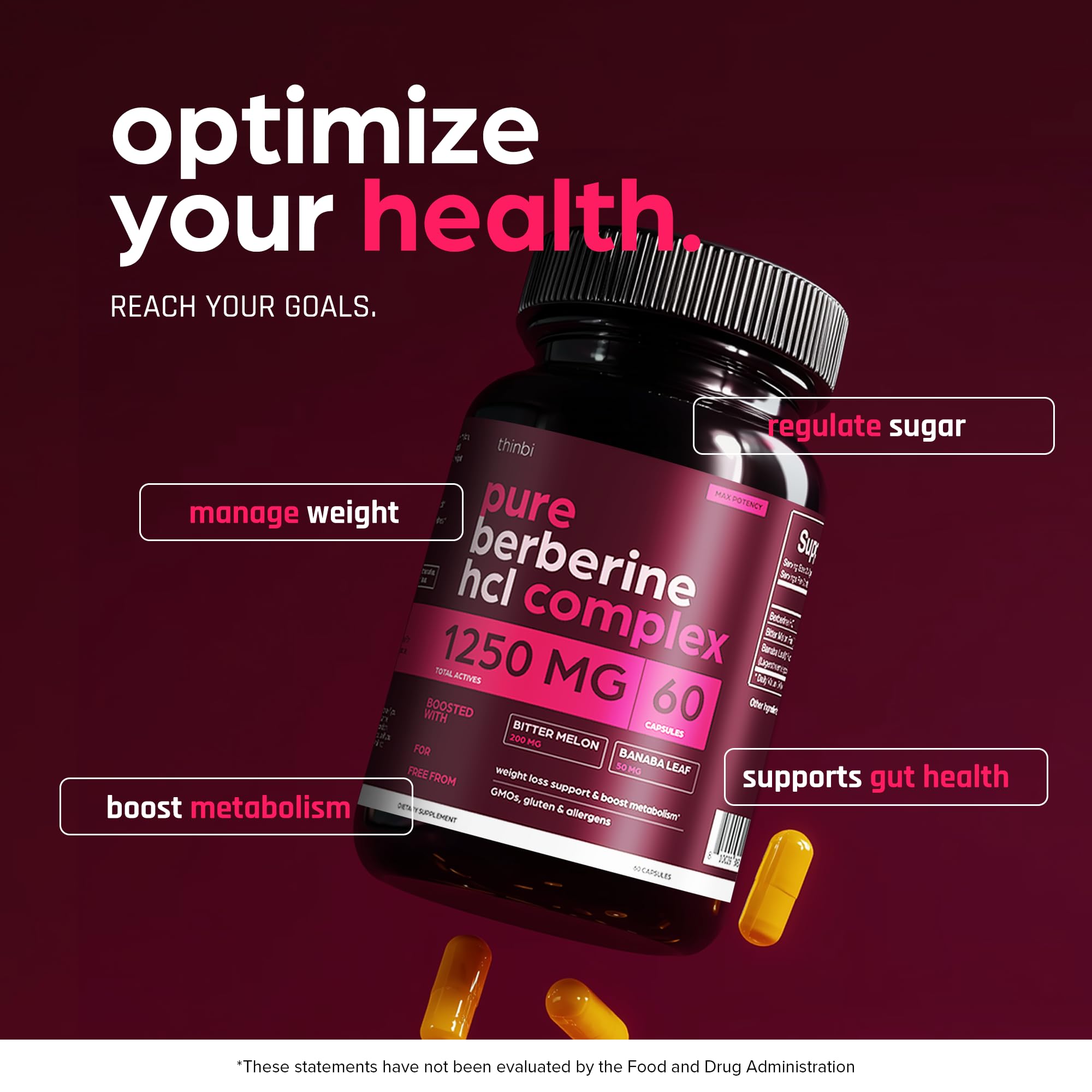Close-up of Artnaturals Berberine capsules ready to take with meals.