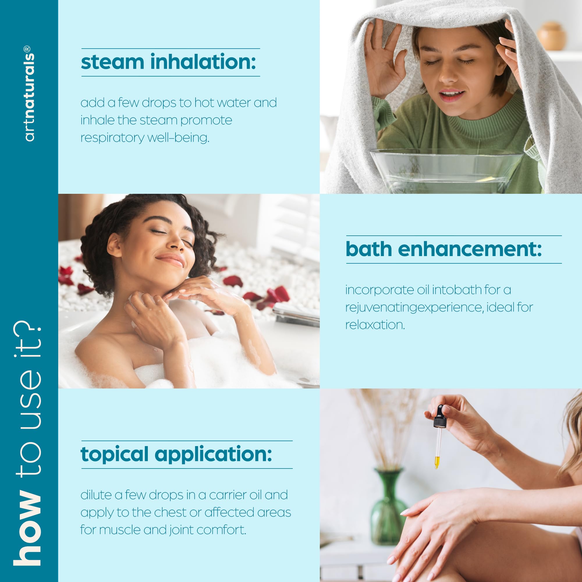 Massage-ready blend with ArtNaturals eucalyptus oil and carrier oil in a bottle