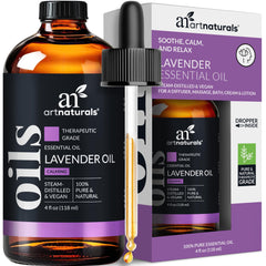 artnaturals lavender essential oil bottle for diffuser aromatherapy and relaxation.