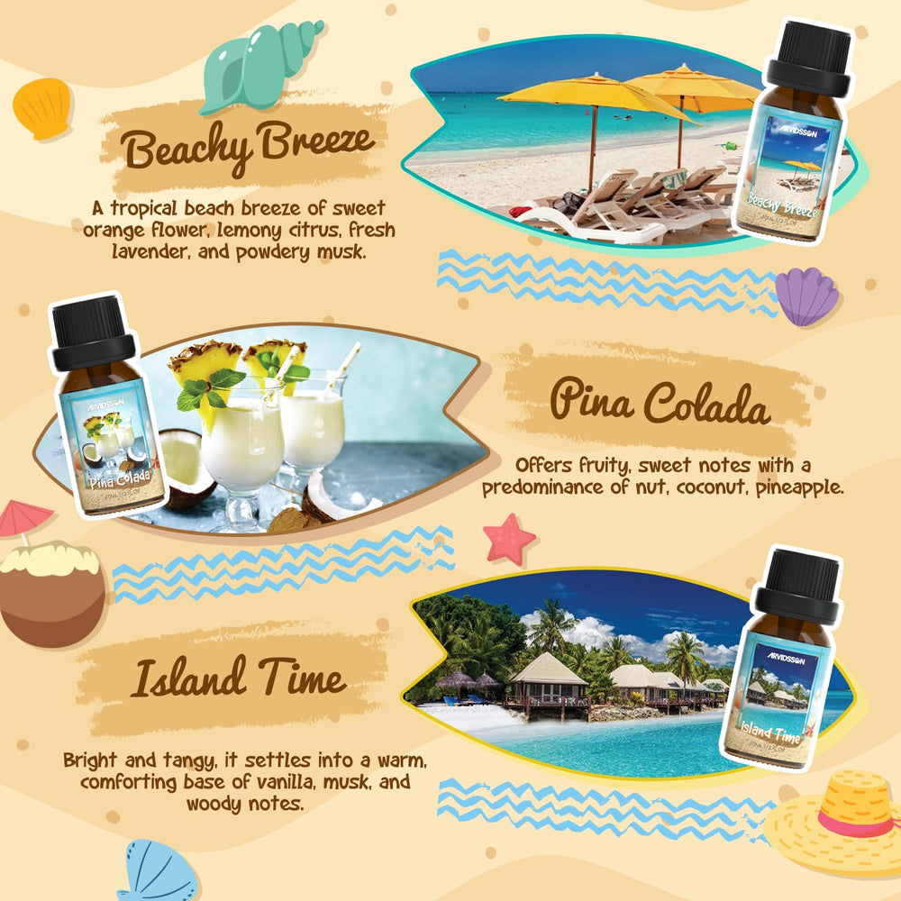ARVIDSSON Island Time oils create tropical mood for a quick home escape.